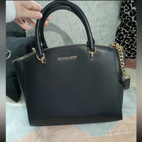 NWT Michael Kors Ellis black leather large satchel tote handbag - Picture 3 of 7